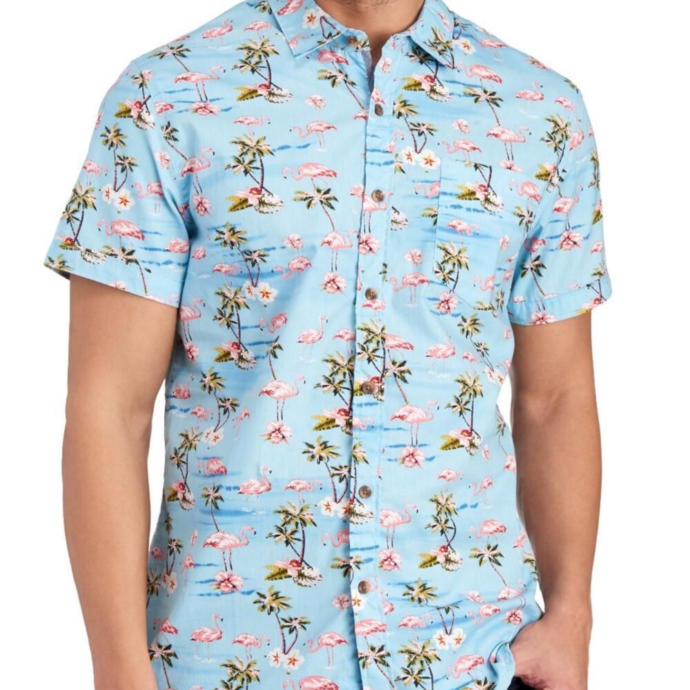 Park West Flamingo Tropical Blue Men's Shirt